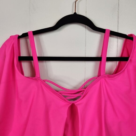 Shein Pink Off Shoulder One Piece Swimsuit Tummy Control Bathing Suit Ruffle 1X - Picture 6 of 9